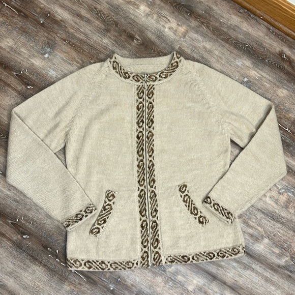 Handmade in Peru Alpaca Blend Sweater Cardigan Zip Front Tan Brown ? size Large - Picture 2 of 10